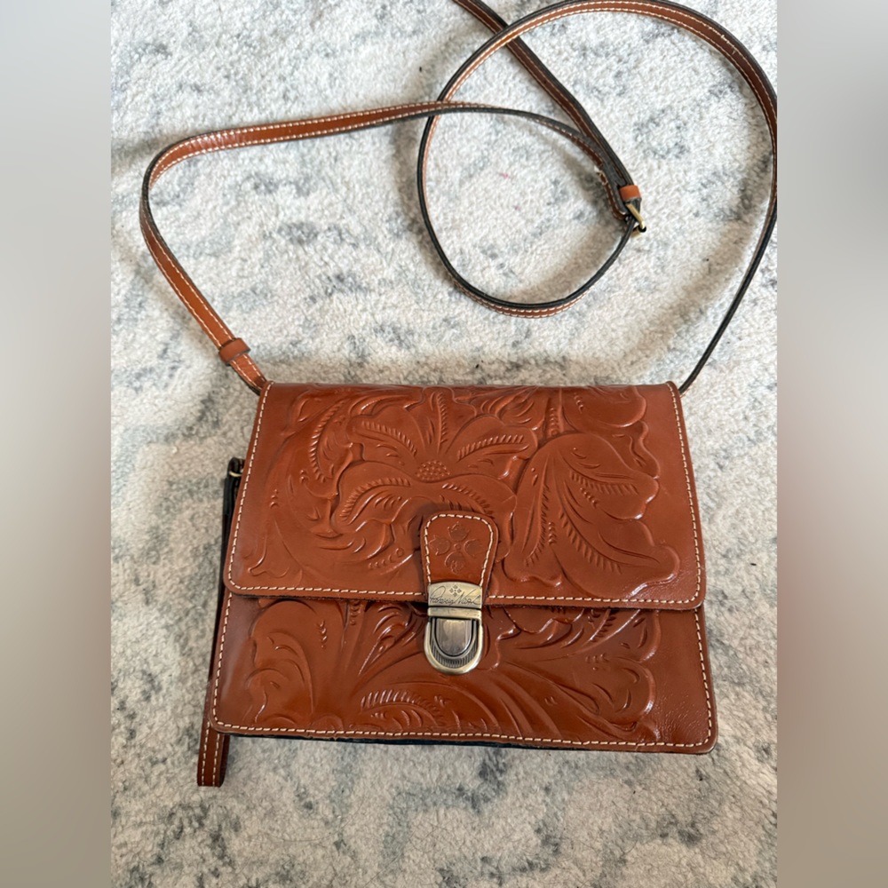 Patricia Nash Embossed Brown Leather Crossbody Bag